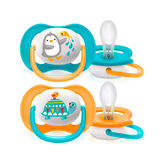  Avent Chupetes Ultra Air Collection Animals, 2 Und (Verde, Naranja SCF080/07